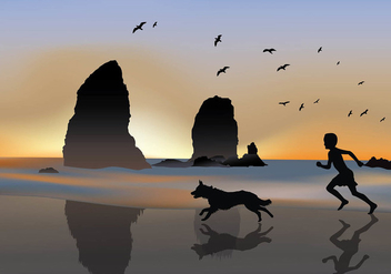 Boy with Border Collie Silhouette Free Vector - vector gratuit #410307 