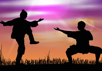 Man Doing Wushu In Silhouette - Kostenloses vector #414727