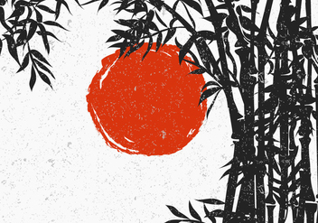 Bamboo Silhouette With Red Sun - vector #419867 gratis