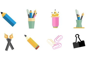 Pen Holder and Office Supplies Icons Vector - vector gratuit #424277 