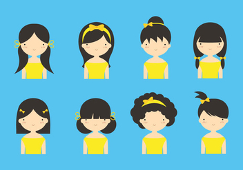 Cute Girls with Yellow Hair Ribbon Vectors - vector gratuit #429317 
