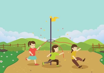 Children Running Around A Maypole Vector - бесплатный vector #430957