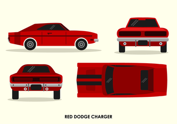 Vintage Red Dodge Charger Front Back Top Side View Vector Illustration - vector gratuit #431537 