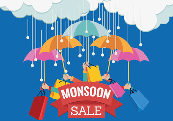 Vector Sale Banner for Monsoon Season with Hands and Umbrella - бесплатный vector #432347