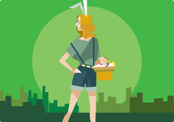 Hipster Girl With Easter Egg Basket Vector - Free vector #433257