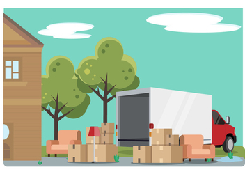 Home Relocation With Moving Van Vector Illustration - Free vector #433287