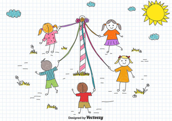 Maypole Children's Drawing Vector - бесплатный vector #434127