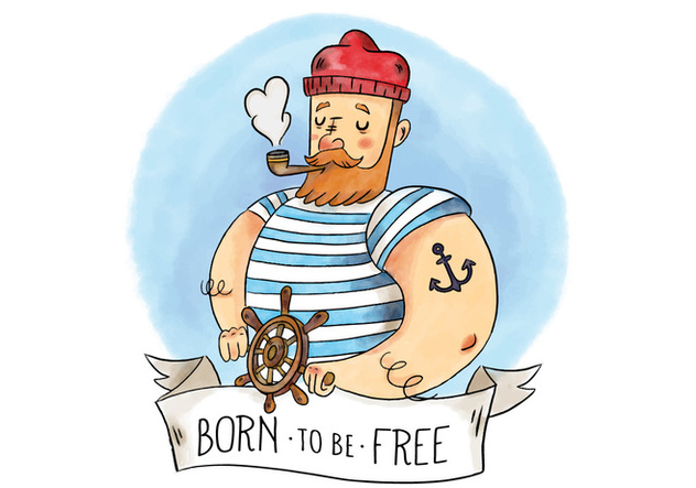 Cute Sailor Man With Pipe Rudder And Ribbon With Quote - vector gratuit #434157 