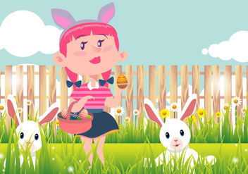 Kid Easter Egg Hunt Vector Background - бесплатный vector #435467