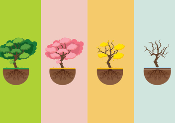 Seasons Tree With Roots Free Vector - vector gratuit #435607 