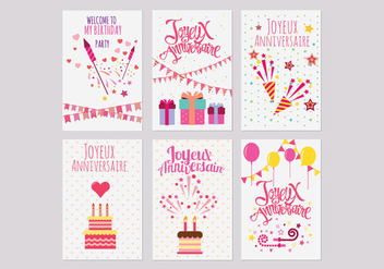 Birthday or Joyeux Anniversaire Greeting and Invitation Card Vectors - Free vector #437877