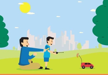 Free Young Boy Playing RC Car with Remote Control On Hand Illustration - vector gratuit #438137 