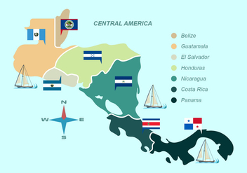 Central America Map With Flag Vector Illustration - Free vector #438147