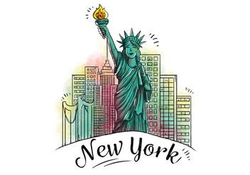 Character Design Statue Of Liberty With Building Behind Icon of New York City - vector gratuit #438567 
