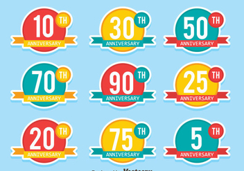 Flat Colored Anniversary Badge Collection Vectors - Free vector #439427
