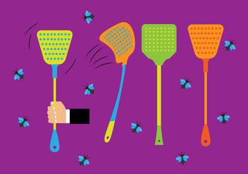 Colorful Fly Swatter and Flies Vectors - Free vector #439647