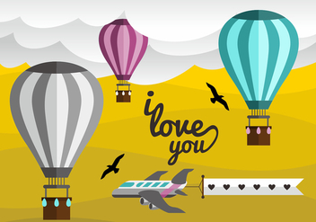 Hot Air Balloon Love Note Vector Design - vector gratuit #439847 