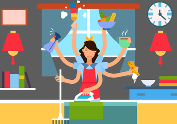 Woman In Multitasking Situation - vector gratuit #441027 