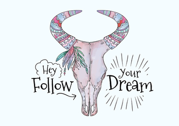 Boho Purple Cow Skull With Painting And Motivational Quote - Free vector #441547