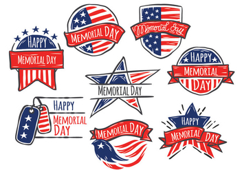 Happy Memorial Day of Hand Drawn Style Vector Set - Free vector #442387