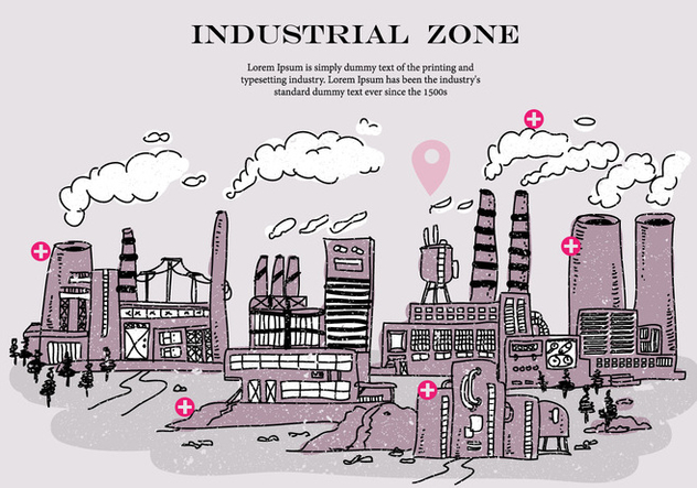 Industrial Zone Smoke Stack Doodle Vector Illustration - vector gratuit #445247 