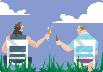 Two Men Toast Each Other in Lawn Chairs Vector - Free vector #445687