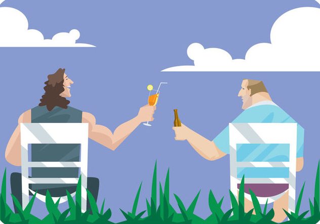 Two Men Toast Each Other in Lawn Chairs Vector - Kostenloses vector #445687