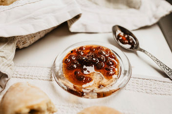 Close up of forest fruit jam at a kitchen table. Lunch time. - Free image #457457