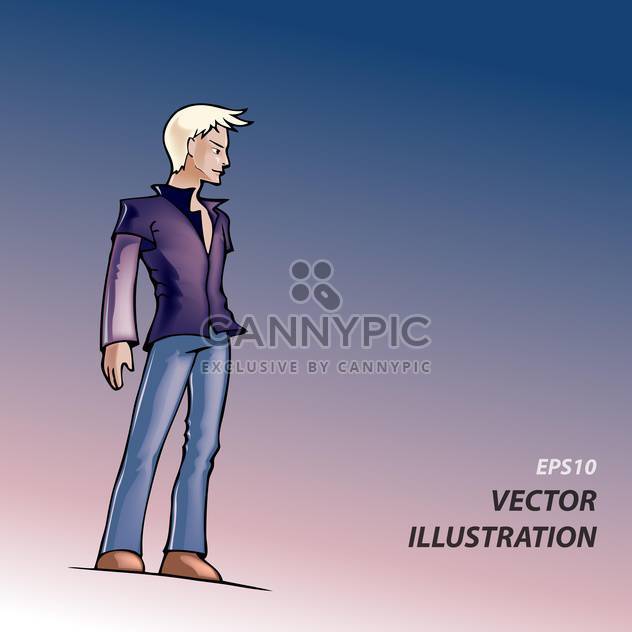 Vector illustration of blond man standing on blue background - vector gratuit #126027 