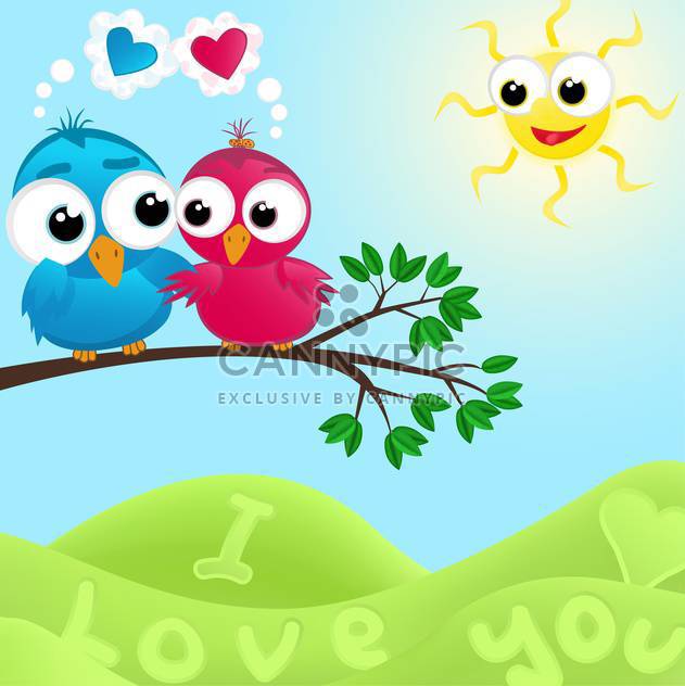 colorful illustration of lovely couple of birds in love at summertime - Free vector #126067