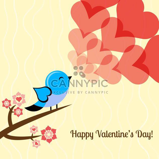 Vector illustration of valentine card with lovely bird and hearts - бесплатный vector #126457