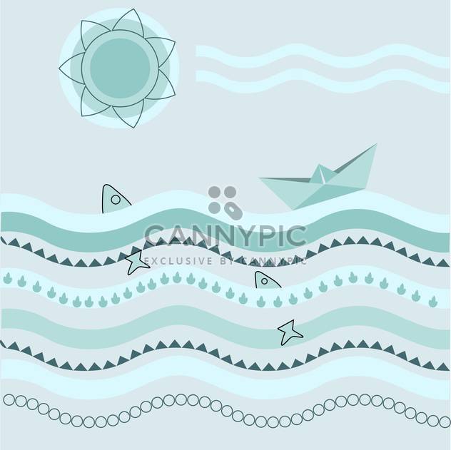 Vector blue background with paper boat on waves - бесплатный vector #126497