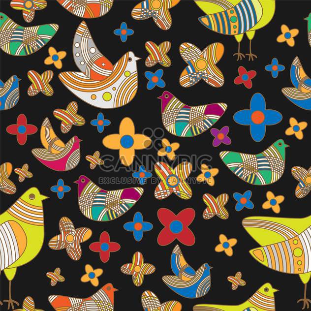 Vector colorful background with drawing birds and flowers - Free vector #126567
