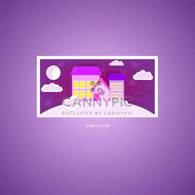 vector illustration of town of love card on purple background - Kostenloses vector #126847