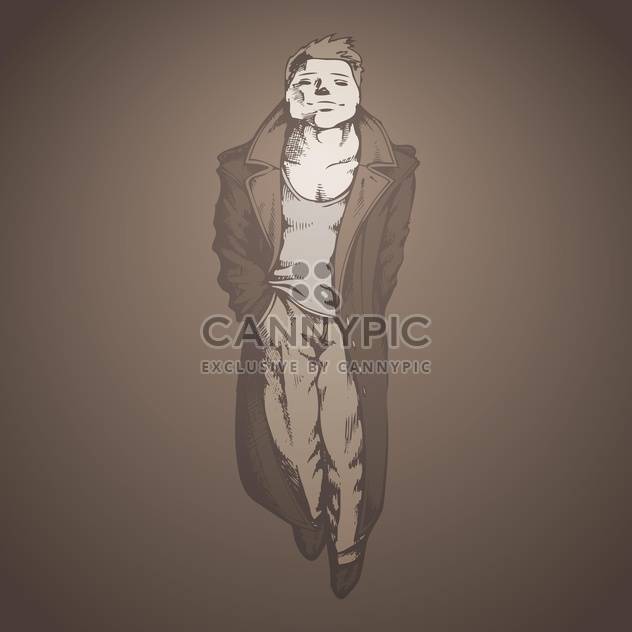 vector illustration of handsome man in raincoat on grey background - vector gratuit #127877 