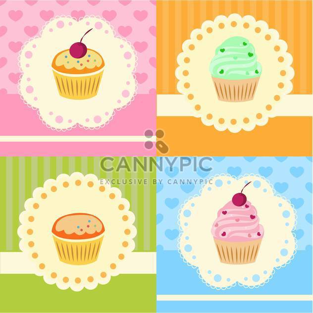 Set with vector cupcakes with lace - Free vector #128327