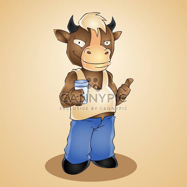 Vector illustration of funny cartoon bull with glass of milk - Free vector #128467