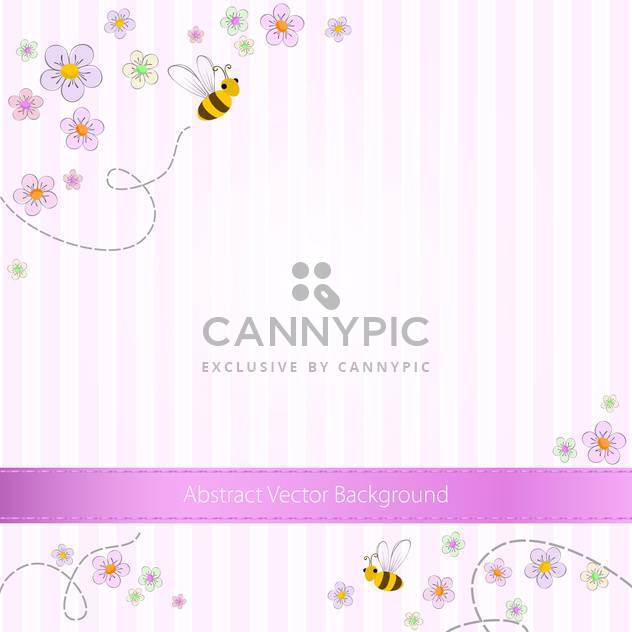 Vector pink striped background with bees and flowers - Kostenloses vector #129737