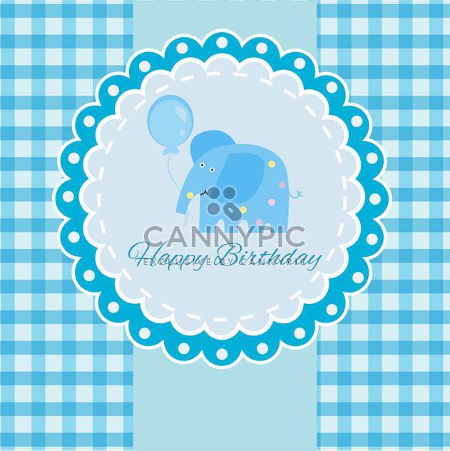 Vector Happy Birthday blue card with elephant and balloon - vector gratuit #130557 
