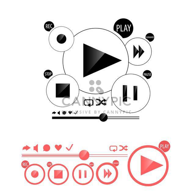 Round media player buttons and red audio player isolated on white background - Kostenloses vector #130607