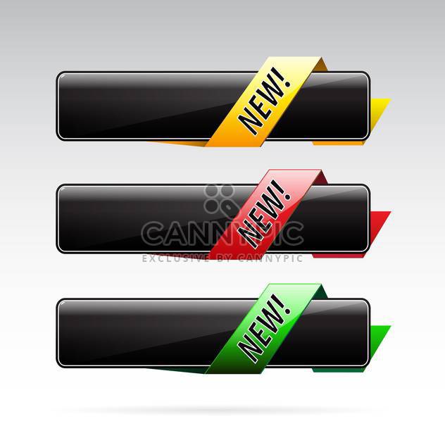 black banners with colorful ribbons on grey background - vector gratuit #130637 