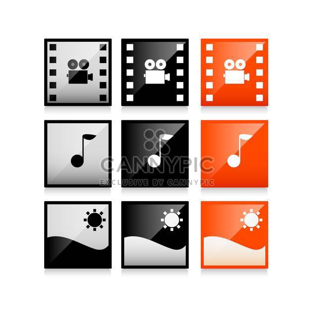 Vector square multimedia icons on white background - бесплатный vector #130647