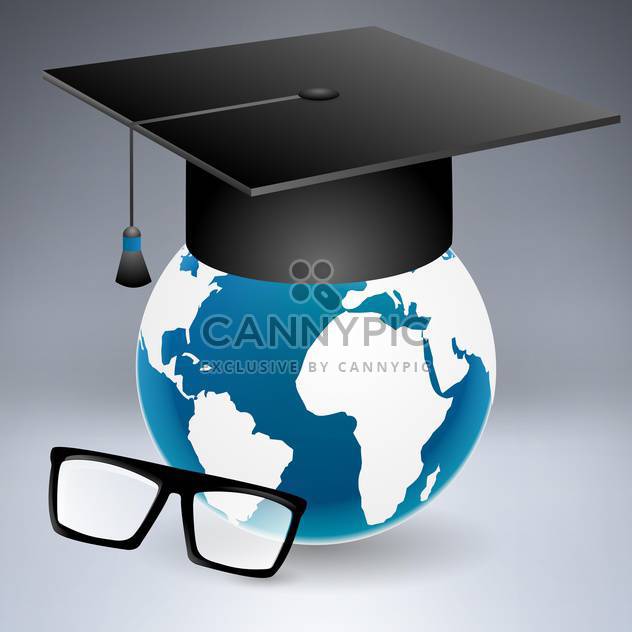 Graduation cap put on the globe with glasses - vector #132037 gratis