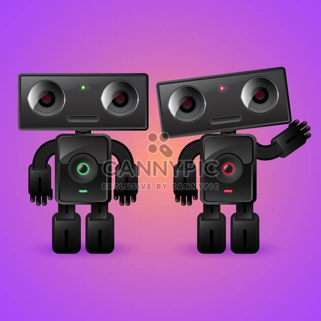Two cartoon robots : man and woman on violet background - Kostenloses vector #132197