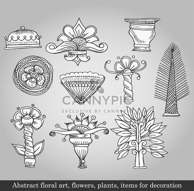 flowers and plants for decoration on grey background - Free vector #135087