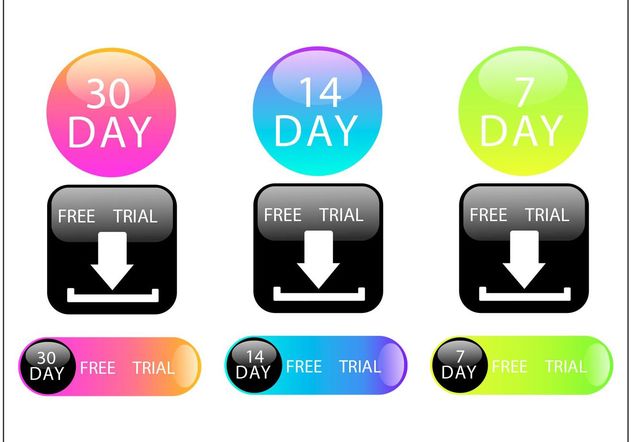 Colorful 30 Days Free Trial Button Vector Set - Kostenloses vector #141217