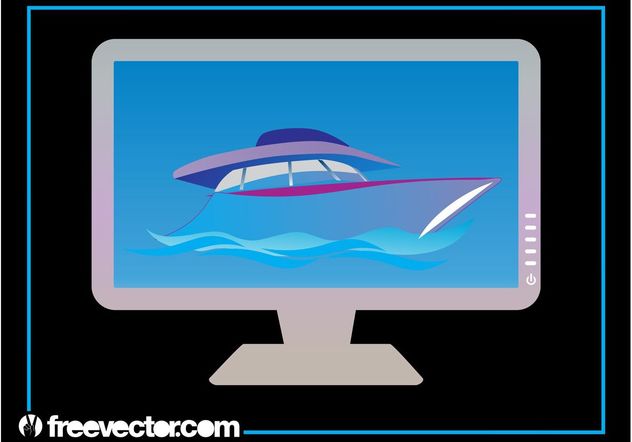 Yacht On Computer Monitor - Free vector #153527