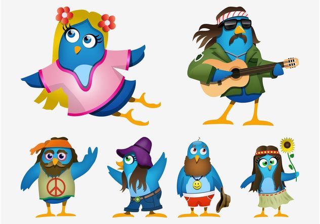 Hippie Cartoon Birds - Free vector #156017