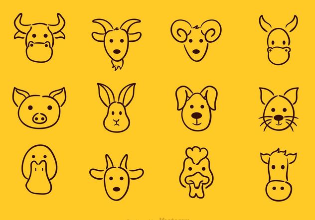 Vector Animal Face Drawing Icons - Free vector #156667