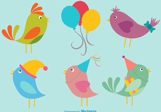 Birthday Birds Illustrations - Free vector #157737